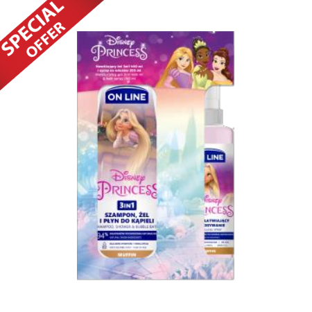 Online Disney Princess 3 in 1 Shampoo, Shower Gel, Bubble Bath + Easy Detangling Spray - For Kids