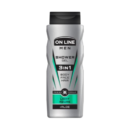 Online 3 in 1 Men's Shower Gel for Face, Hair and Body Care - Light Azurte 400 ml