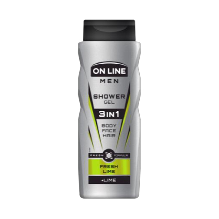 Online 3 in 1 Shower Gel for Men for Face, Hair and Body Care - Fresh Lime400 ml
