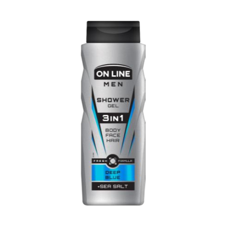 Online 3 in 1 Men's Shower Gel for Face, Hair and Body Care - Deep Blue 400ml