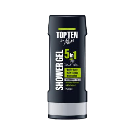 Top Ten Shampoo, Shower, Shaving Cream and Facial Moisturizer with Charcoal and Mint - For Men 250ml