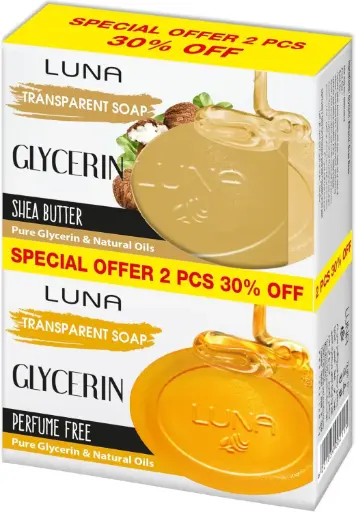 لونا صابون جلسرين من عبوة قطعتين 72 جرام الشيا + خالٍ العطور